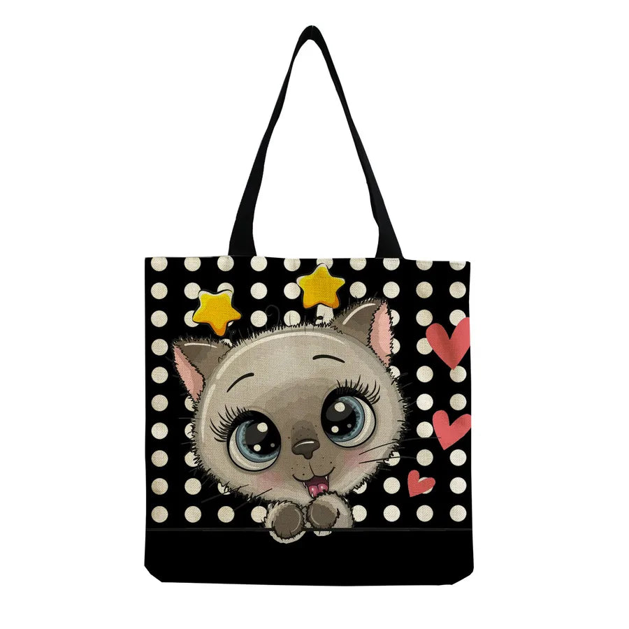 Women's Cute Animal Cartoon Linen Shopping bags