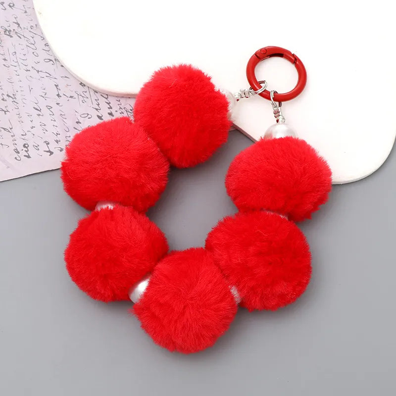 cute hairball plush beaded mobile phone chain
