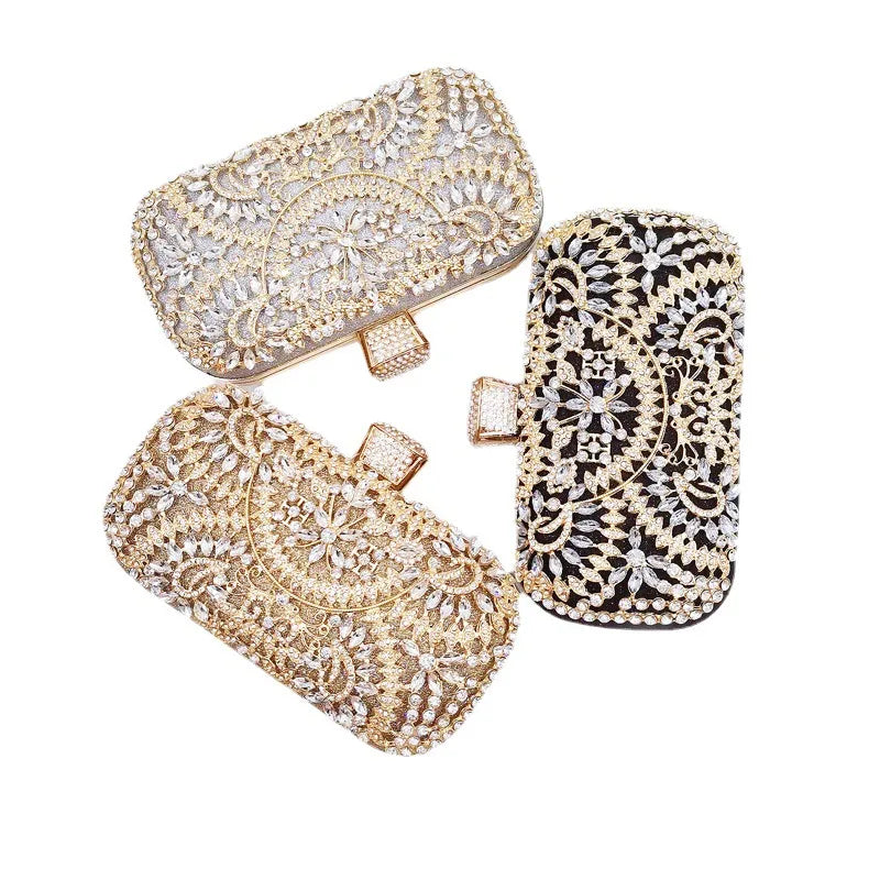 white red green pu leather solid color rhinestone square clutch evening bag