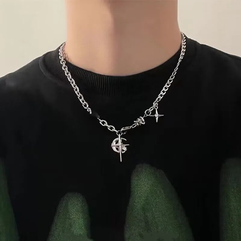 Retro Classic Style Cross Star Alloy cable chain Pendant Necklaces Wholesale