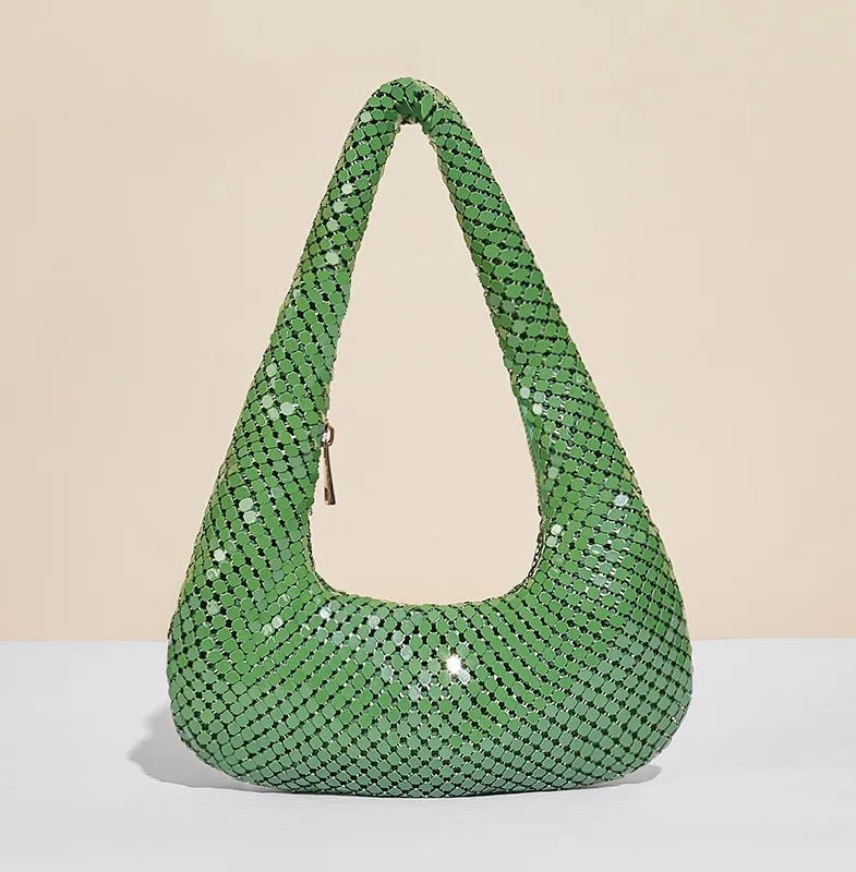 women's polyester sequins vintage style dumpling shape zipper shoulder bag underarm bag