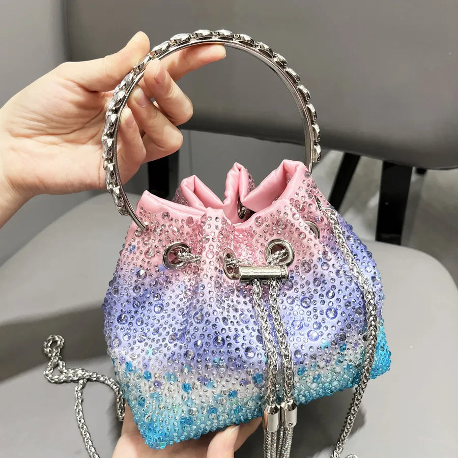 Red Purple Pu Leather Color Block Bucket Evening Bags