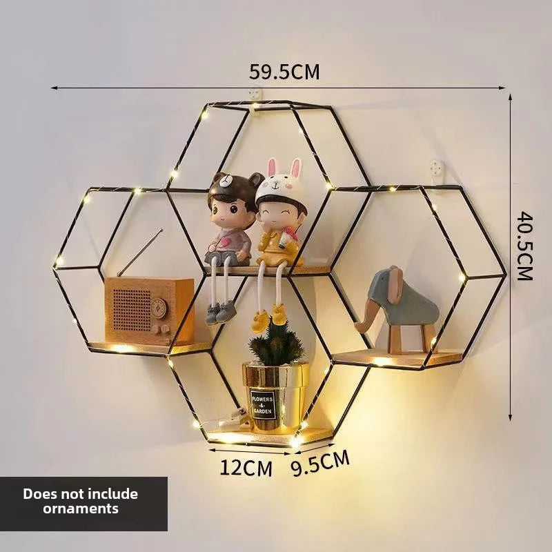 Wrought Iron Nordic Wall Decorations  Home Bedroom Dining Room Wall Hanging Room Hexagon Shelf Wall
