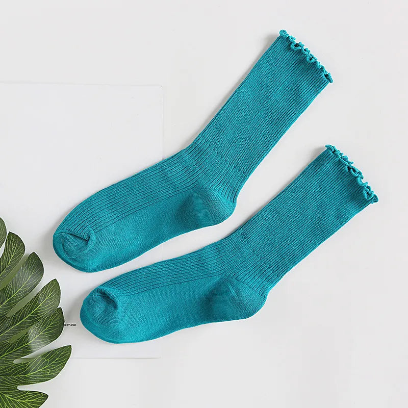 Stacked Socks Women's Japanese Style Autumn and Winter Cotton Thin Women's Socks Solid Color Wood Ear Retro Short Boots Socks