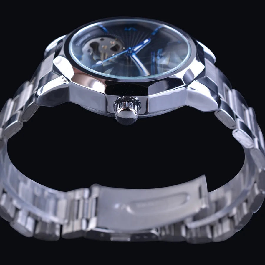 Classic Style Solid Color Butterfly Double Snap Buckle Mechanical Watch Men's Watches