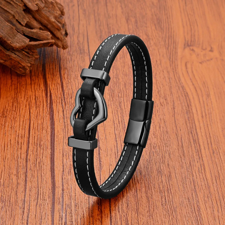 Simple Style Classic Style Heart Shape Leather rope Metal Unisex Bracelets
