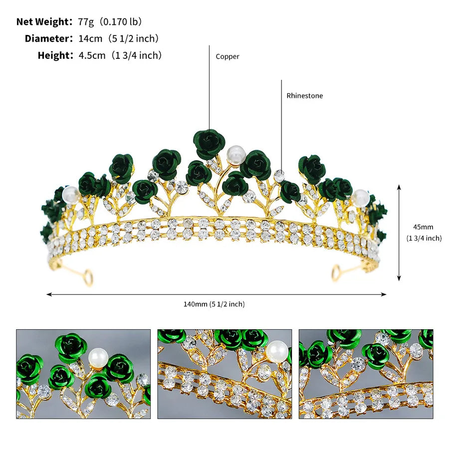 new wedding jewelry baroque red rose diamond crown wholesale nihaodropshipping