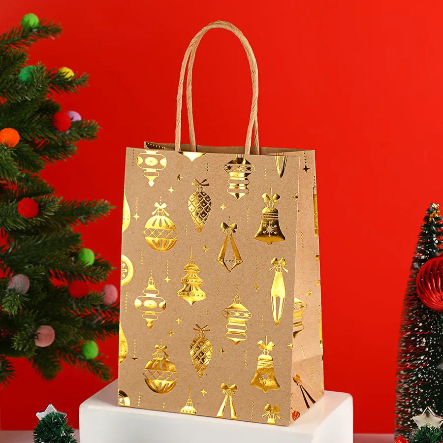 Christmas Snowflake Handbag Christmas Tree Deer Holiday Gift Bag Flat Bottom Party Kraft Paper Bag General Occasion Paper Bag
