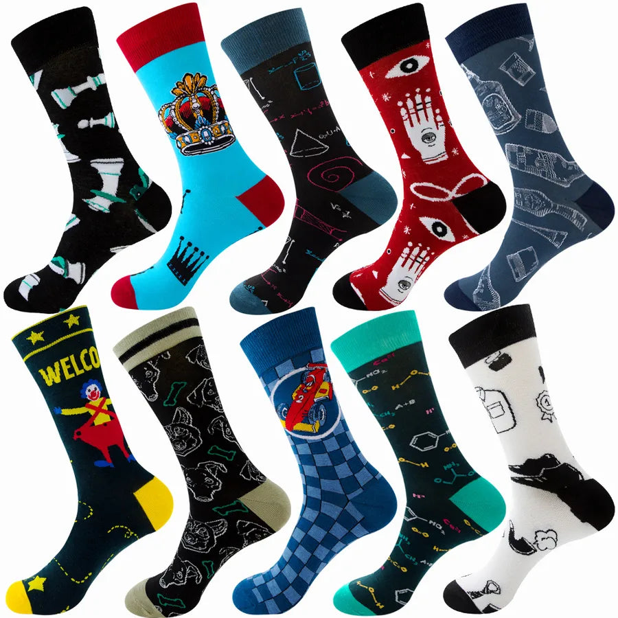 Men's Modern Style Classic Style Color Block Stripe Fruit Cotton Crew Socks A Set of 10 Pairs