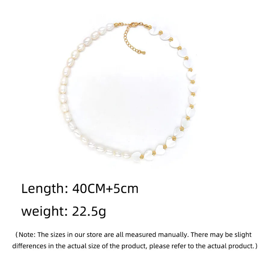 lady heart shape freshwater pearl shell beaded knitting necklace