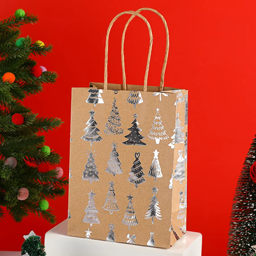 Christmas Snowflake Handbag Christmas Tree Deer Holiday Gift Bag Flat Bottom Party Kraft Paper Bag General Occasion Paper Bag