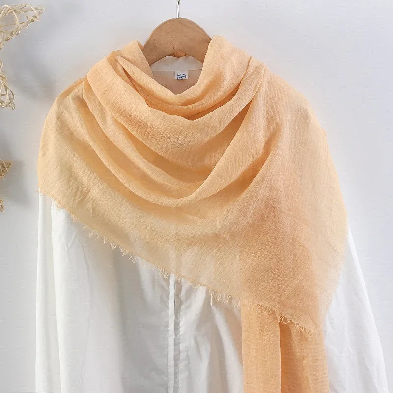 Hot selling solid color pleated cotton and linen scarf  women's bag headscarf crumpled hair fringe bubble scarf women's scarf cover head