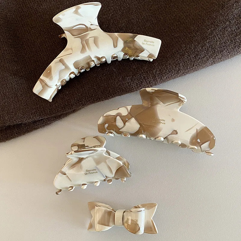 French Style Coconut Latte Hair Claw Clip Acetate Vintage Elegant Coffee Tone Updo Shark Clamp New Model Women's Hair Accessories
