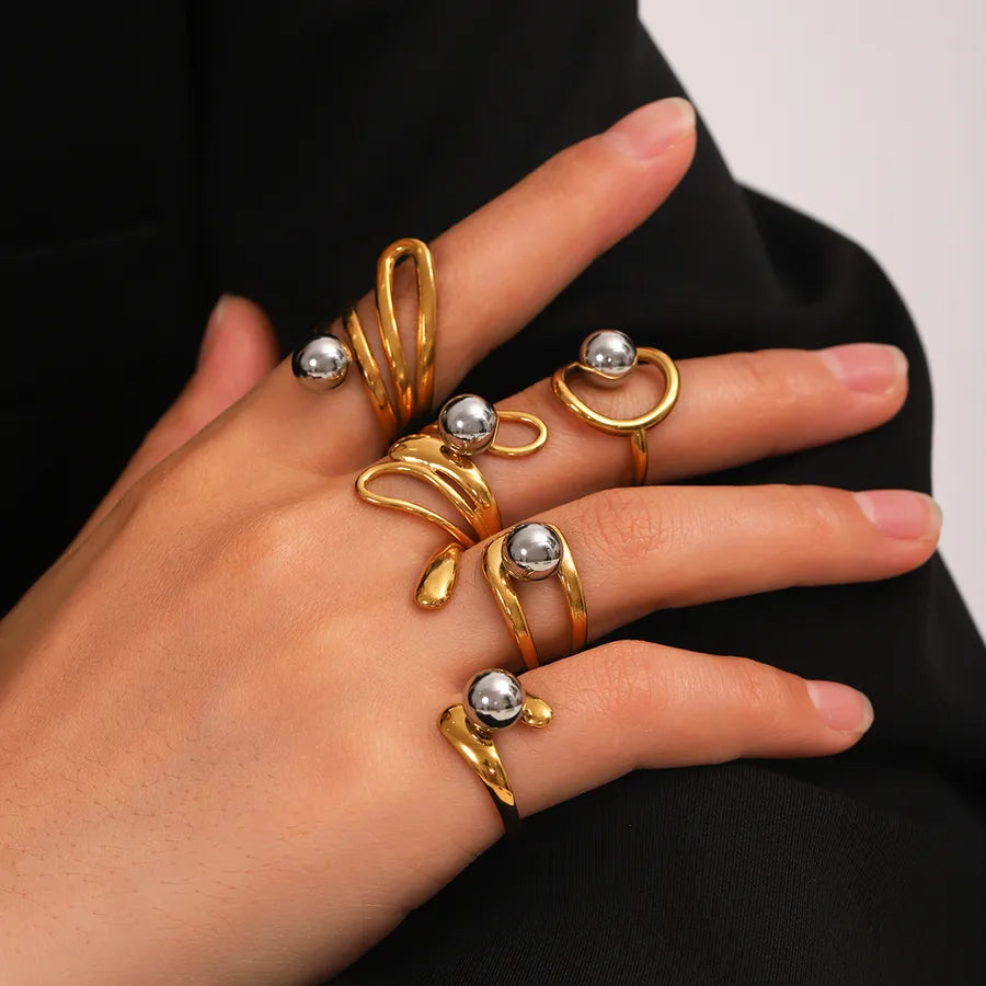 Wholesale Jewelry Casual Hip-Hop Classic Style Lines 304 Stainless Steel 18K Gold Plated Rings