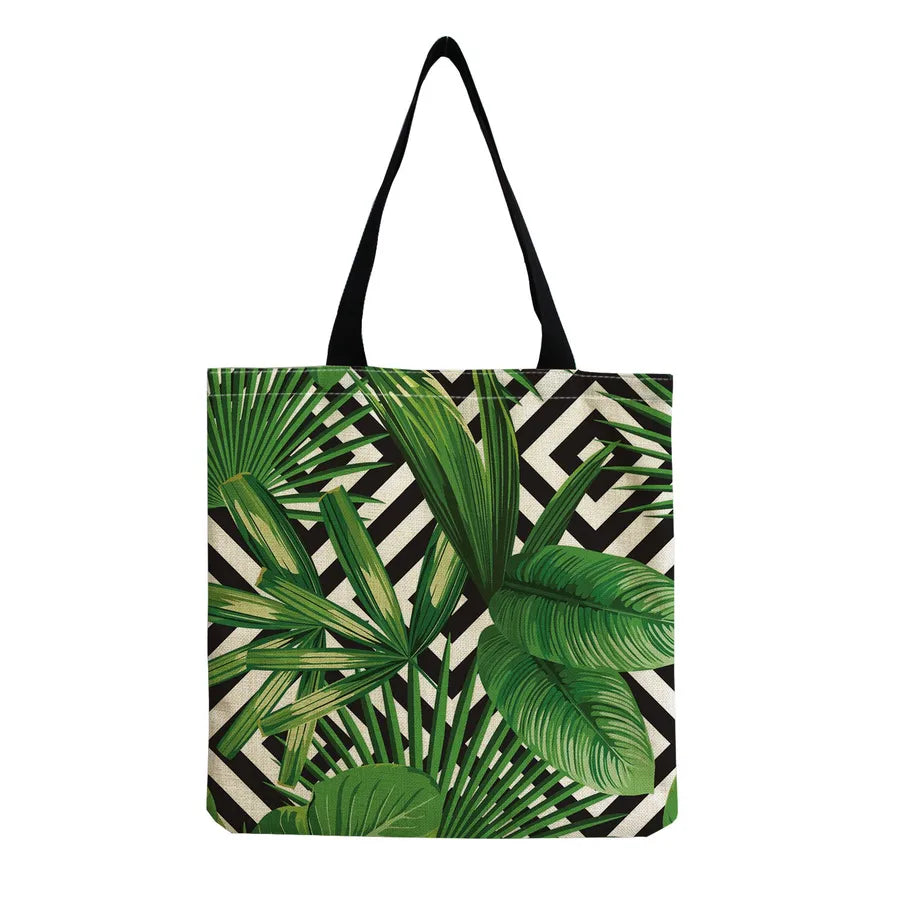 women's tropical leaf shopping bags