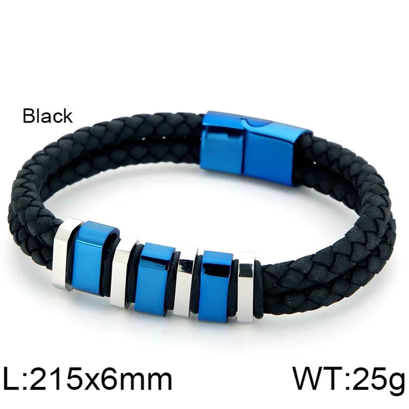 Hip-Hop Retro Color Block Pu Leather Titanium Steel Plating 18K Gold Plated Men's Bracelets