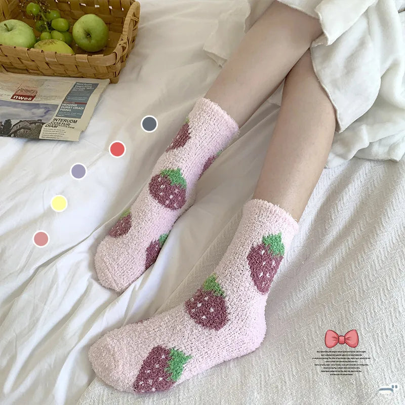Coral Velvet Socks Women's  Cream Fashion Mid-tube Women's Socks Winter Thickened Lined Velvet Home Moon Sleep Socks
