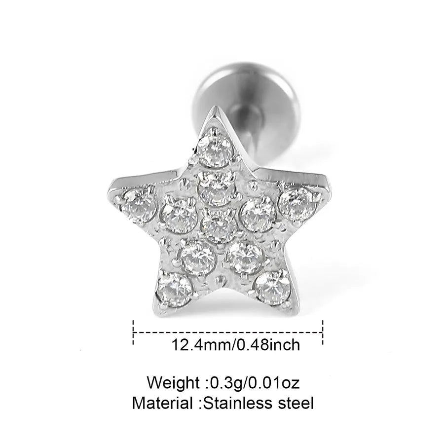 1 Piece Lip Rings Classic Style Solid Color 304 Stainless Steel 316 Stainless Steel  Polishing Inlay Zircon Lip Rings