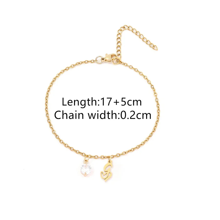Wholesale Jewelry Elegant Simple Style Classic Style Letter Heart Shape 201 Stainless Steel Copper Artificial Crystal cable chain Bracelets