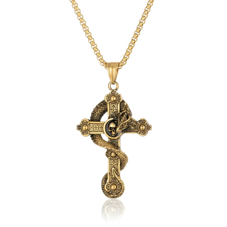 Hip-Hop Retro Cross 304 Stainless Steel Men's Pendant Necklace