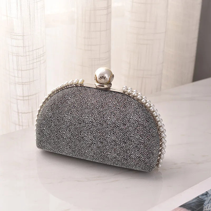 silver champagne red pu leather solid color shell evening bags