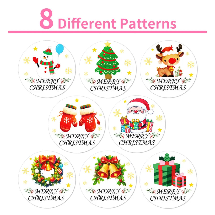 Christmas Tree Deer Cartoon Round Dot Stickers 500 Pieces Per Roll Festive Journaling Supplies Adorable Stationery Decals
