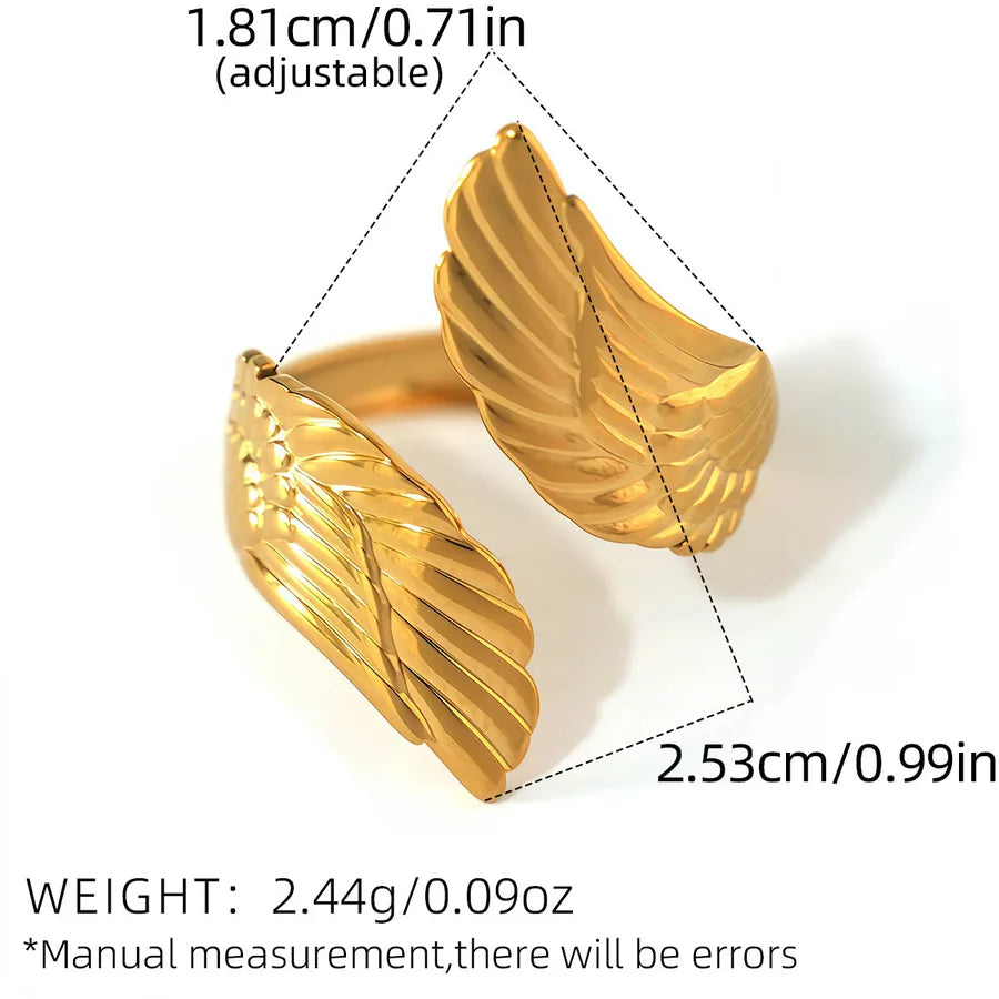 Wholesale Jewelry Casual Simple Style Wings 304 Stainless Steel 18K Gold Plated Adjustable Ring