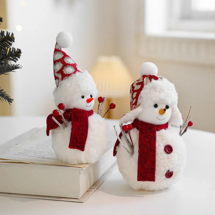 Plush Foam Christmas Snowman Decoration Red Scarf Desktop Display Window Arrangement Cute Doll Holiday Atmosphere Setup Decor