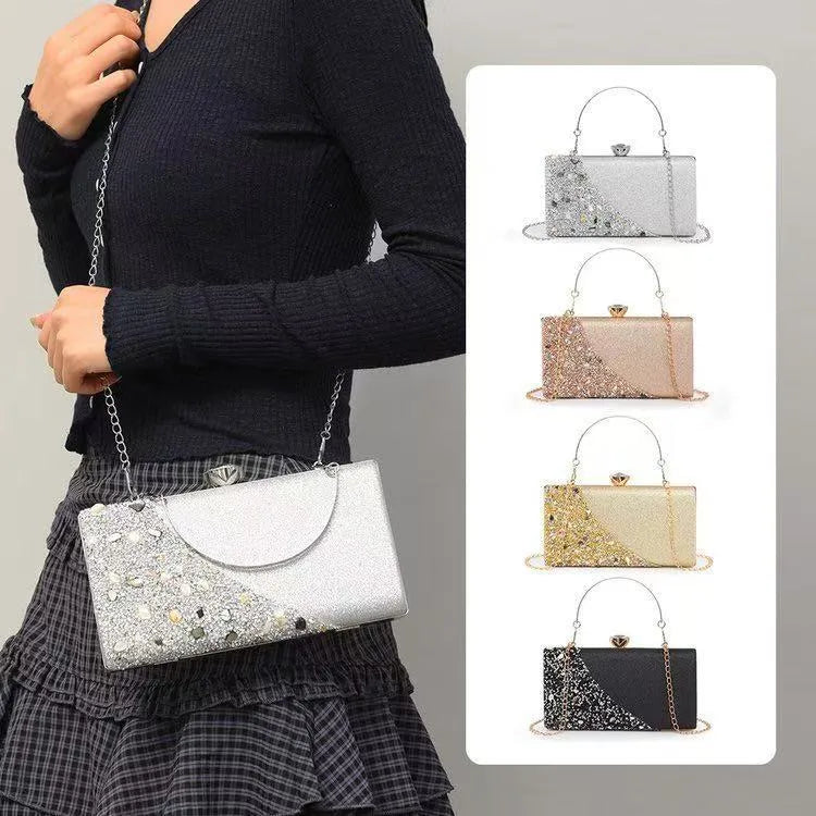 Explosions  New Rhinestone-encrusted Evening Bag High-grade Texture Evening Dress Clutch Bag Chain Shoulder Bag