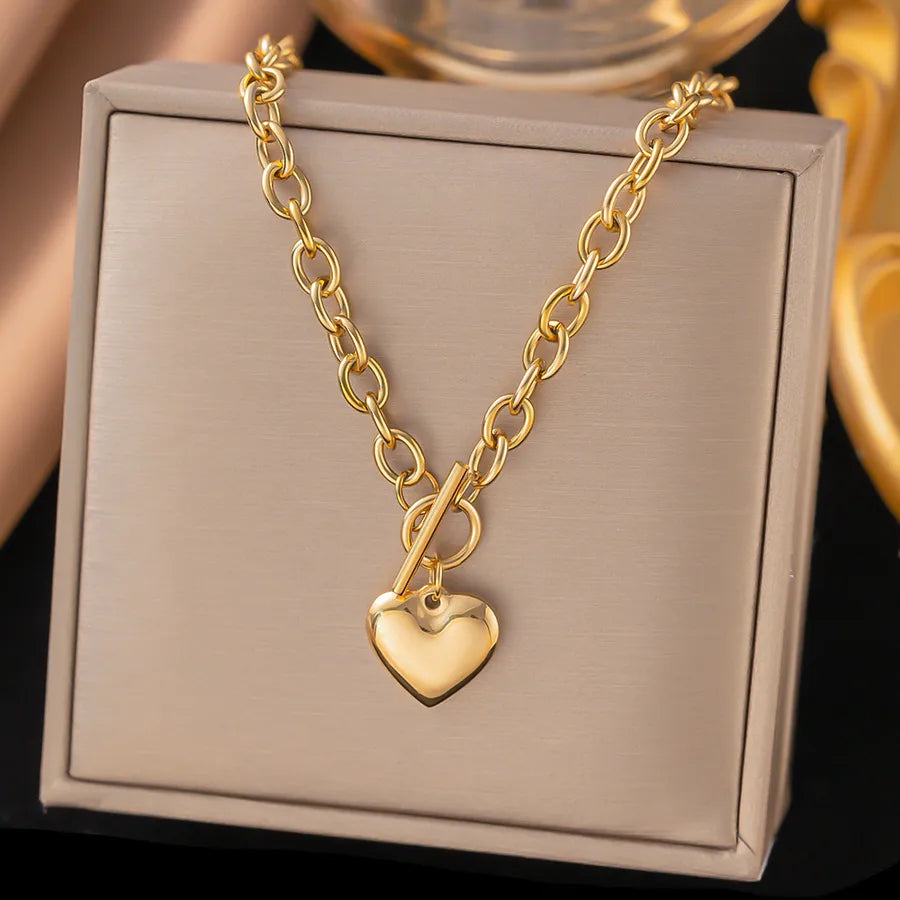 Wholesale Jewelry Elegant Simple Style Geometric Heart Shape 304 Stainless Steel Plating Beaded Chain Paperclip Chain cable chain Bracelets Necklace