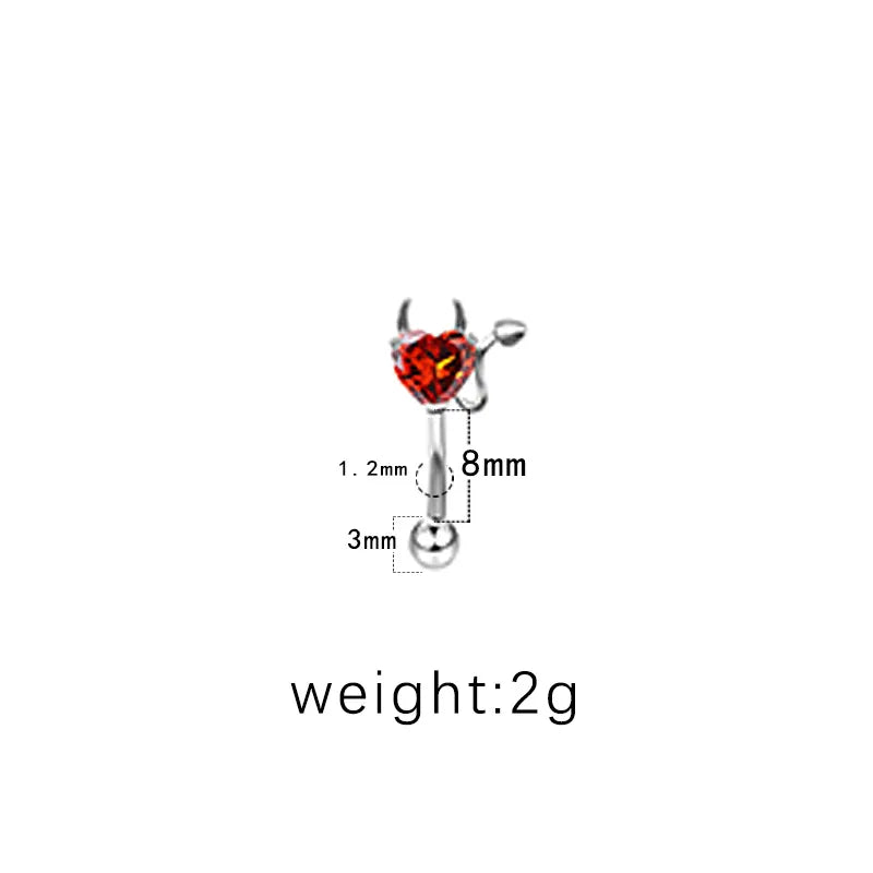 1 Piece Eyebrow Studs Hip-Hop Punk Geometric Ghost Stainless Steel Copper Epoxy Plating Rhinestones Zircon