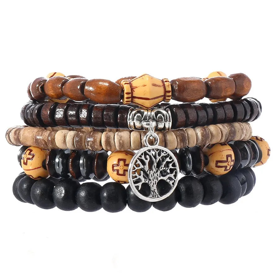 Retro Round Wood Beaded Men's Bracelets