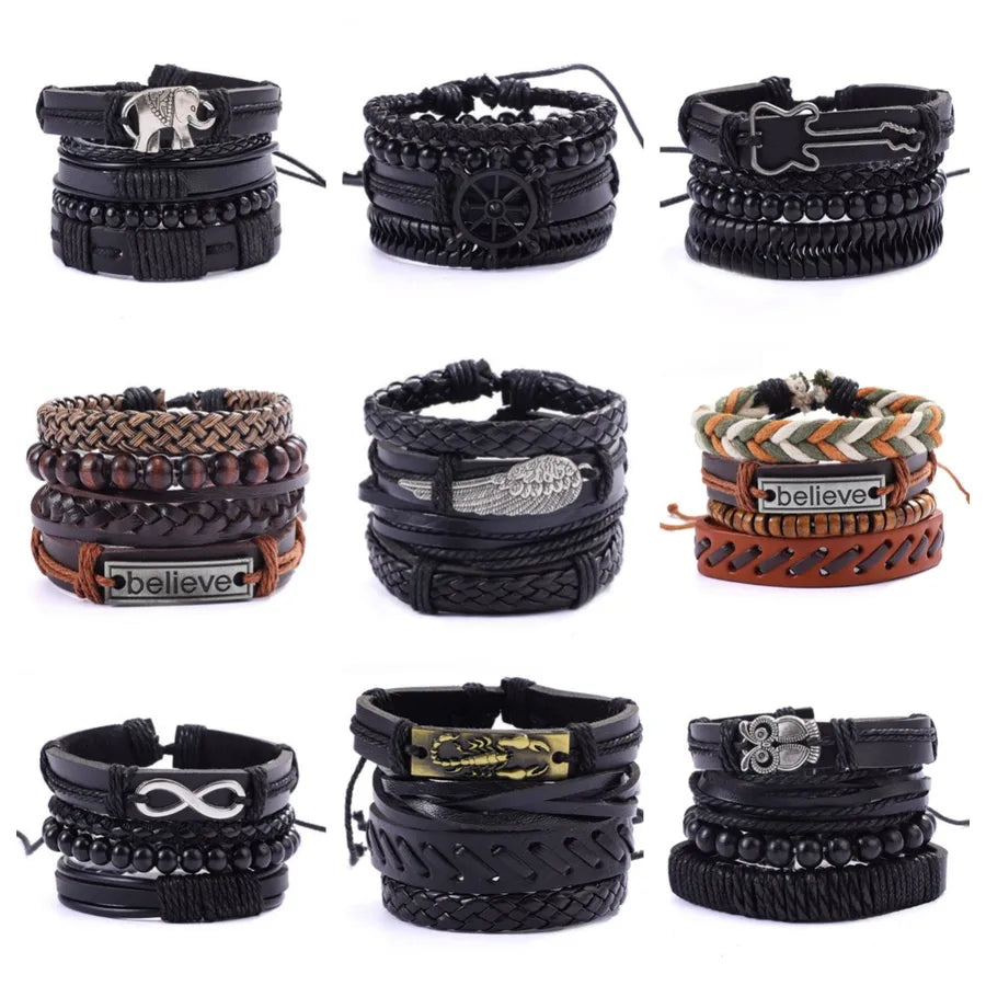 Hot Men's Leather Bracelet Woven Leather Strap Bracelet Accessories  Fashion Fashion Fashion Bracelet Ornament