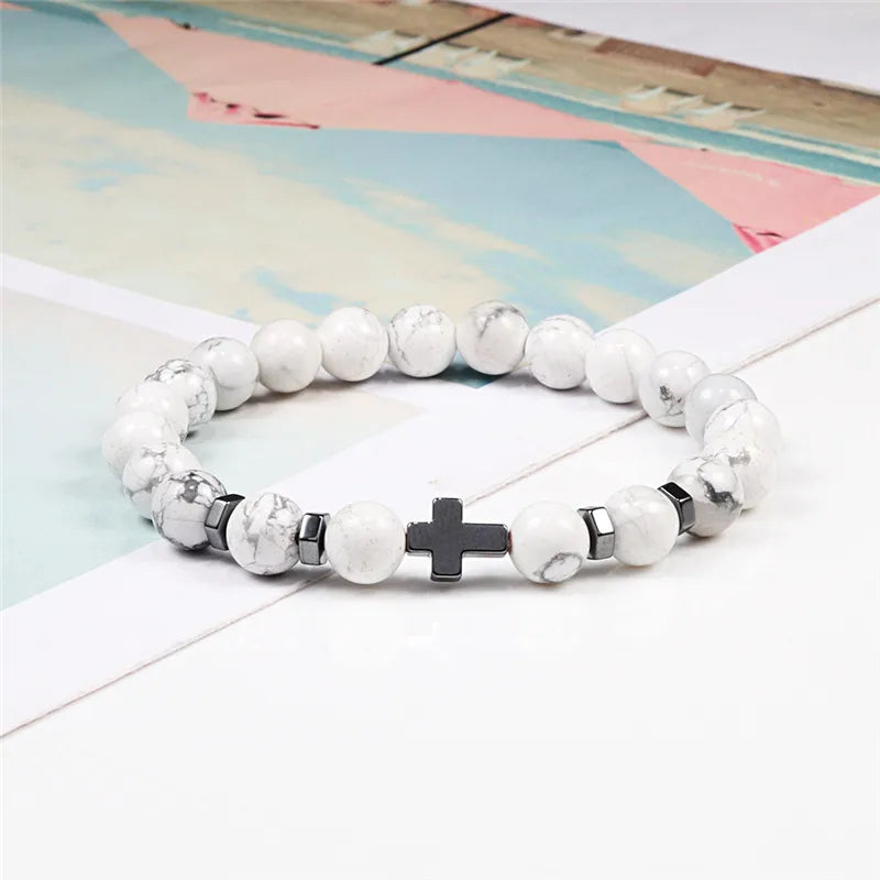 Hot Selling Natural Stone Cross Bracelet Fashion Niche Men's Bracelet Gift Yiwu Jewelry Wholesale