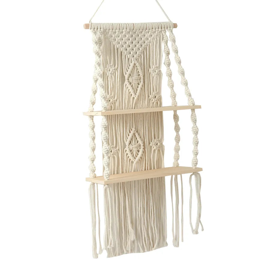 New Hand-woven Tapestry Shelf Cotton Rope Wall Hanging Bohemian Storage Rack Hotel Homestay Children's Room Hanging Decoration