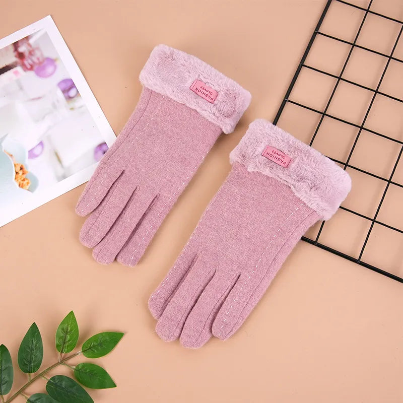 Cashmere gloves women winter factory hair wholesale warm outdoor riding windproof cold plus velvet padded knitted gloves
