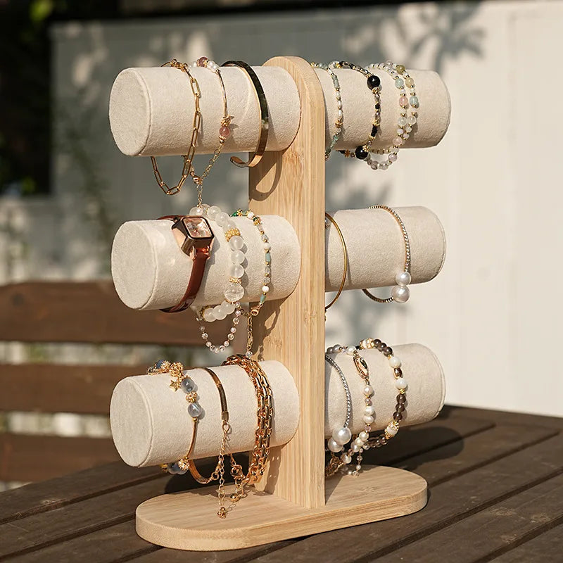 1 Piece Bamboo Wood Flannel Nordic Style Solid Color Jewelry Display