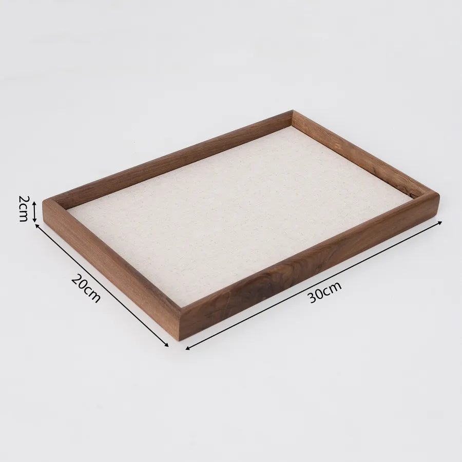 Walnut Wood Jewelry Display Tray Ring Earring Bracelet Storage Plate Photo Prop Geometry Pattern Solid Wood Antique Style