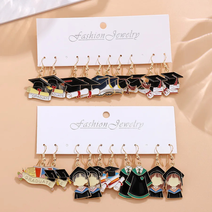 1 Set Cute Retro Preppy Style Trencher cap Student Clothes Alloy Drop Earrings