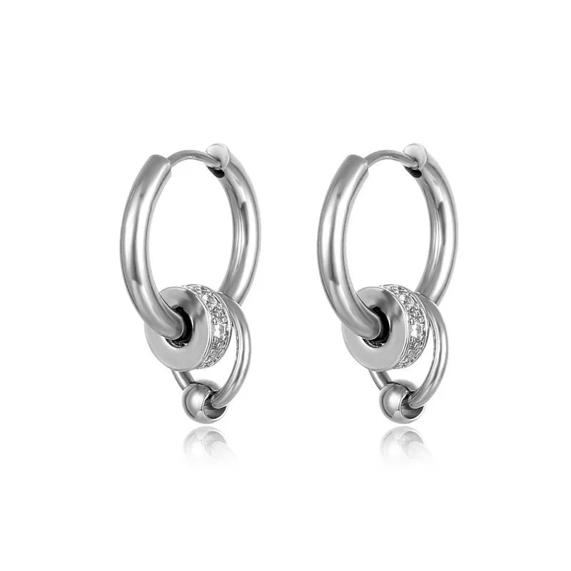 1 piece simple style circle titanium steel plating inlay zircon earrings