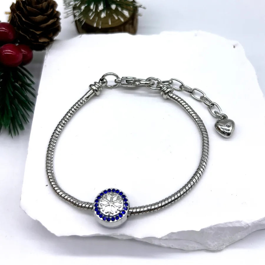 Hot-Selling Christmas Gift DIY Beaded Large Hole Beads Red Heart Snowman Apple Bell Children's Bracelet for Girls