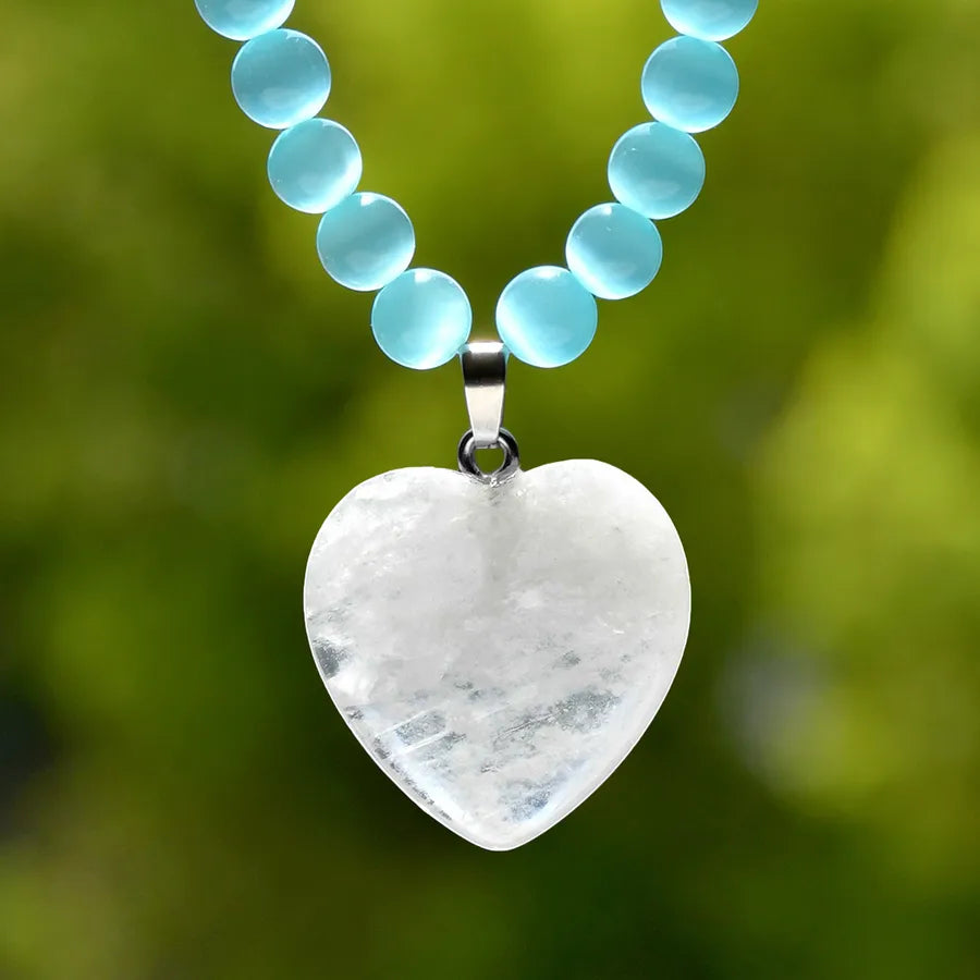 Modern Style Heart Shape Alloy natural stone Beaded Chain Pendant Necklace In Bulk