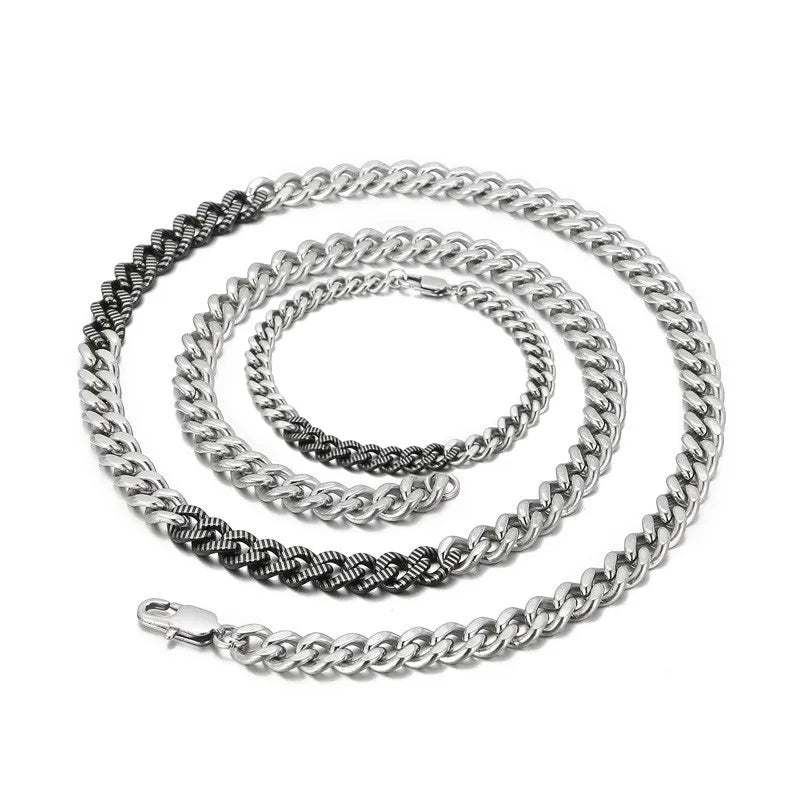 Wholesale Jewelry Hip-Hop Commute Solid Color Titanium Steel Plating Bracelets Necklace Cuban Link Chain Curb Chain