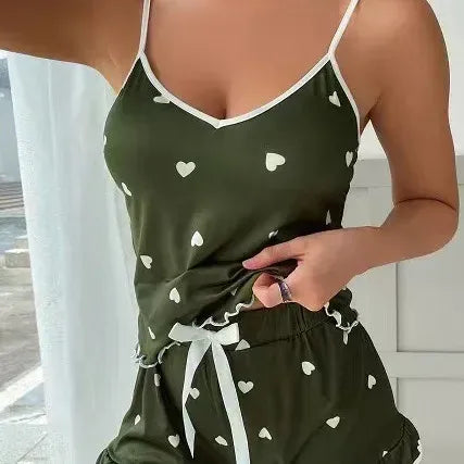 foreign trade ladies summer sling home clothes suit soft drape cute printed pajamas wholesale