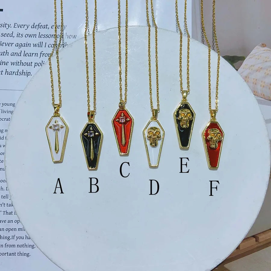 Wholesale Jewelry Gothic Retro Romantic Cross Skull 304 Stainless Steel Copper Zircon 18K Gold Plated Enamel Plating Inlay cable chain Pendant Necklace
