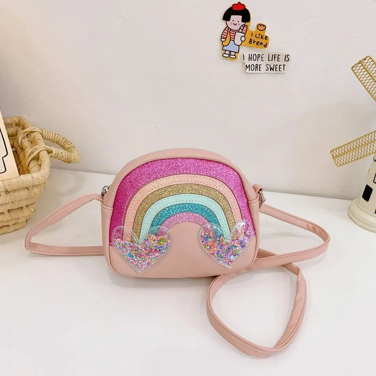 Girl'S Pu Leather Rainbow Cute Square Zipper Shoulder Bag