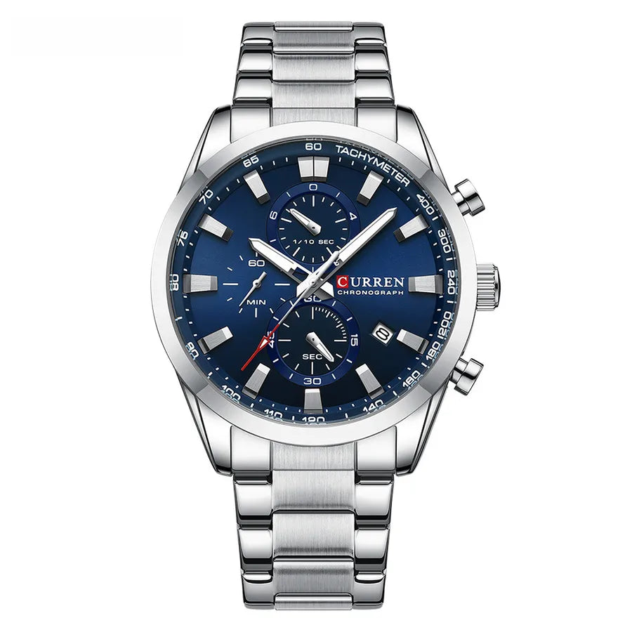 CURREN Carian 8445 men's steel belt business six-pin chronograph quartz watch calendar small three-pin watch
