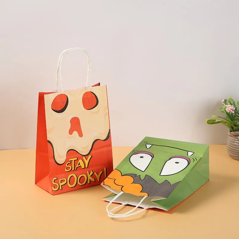 Halloween Party Handheld Kraft Paper Bag Ghost Pumpkin Bag Children's Candy Gift Packaging Cartoon Kraft Paper Bag