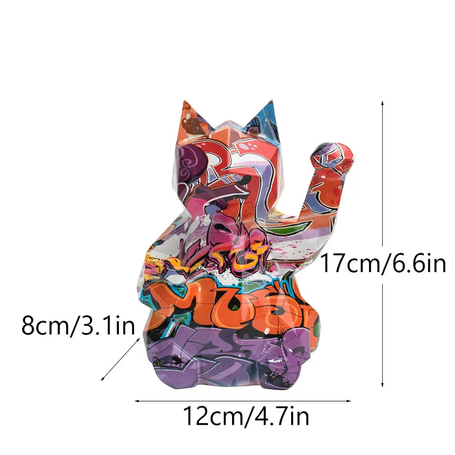 creative geometric lucky cat resin decoration ornaments shop feng shui home living room desktop ornaments crafts