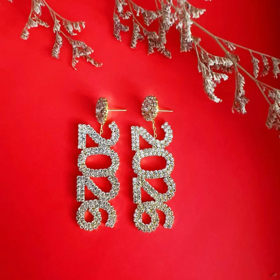 New Year 2026 Number Rhinestone Earrings Women's Christmas Gift Personalized Diamond Drop Earrings Fashion Jewelry Accessories